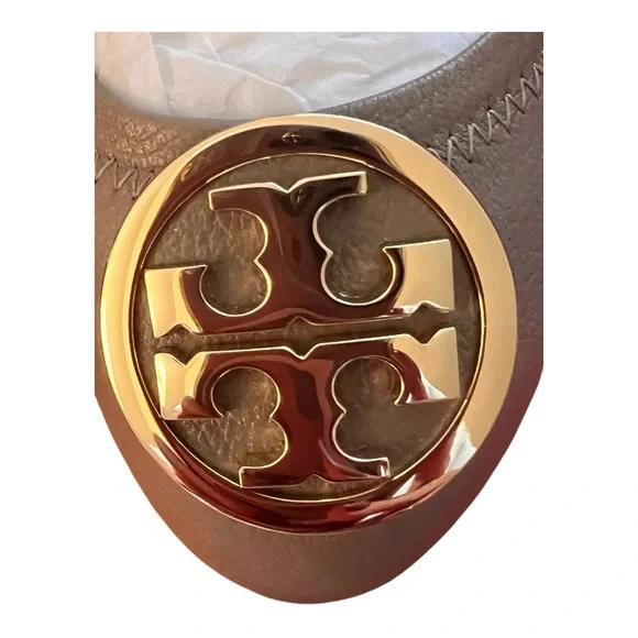 Tory Burch NIB French Gray & Gold Benton 2 Travel Ballet in leather in size 9.5 - Picture 11 of 12
